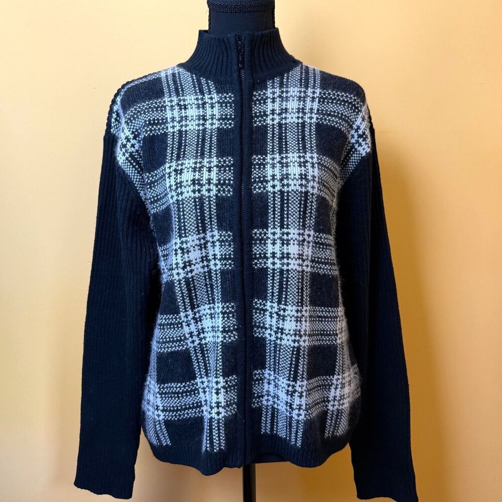 Vintage Pendleton Sweater Jacket Womens L Plaid Silk Angora Cashmere Zip Mock